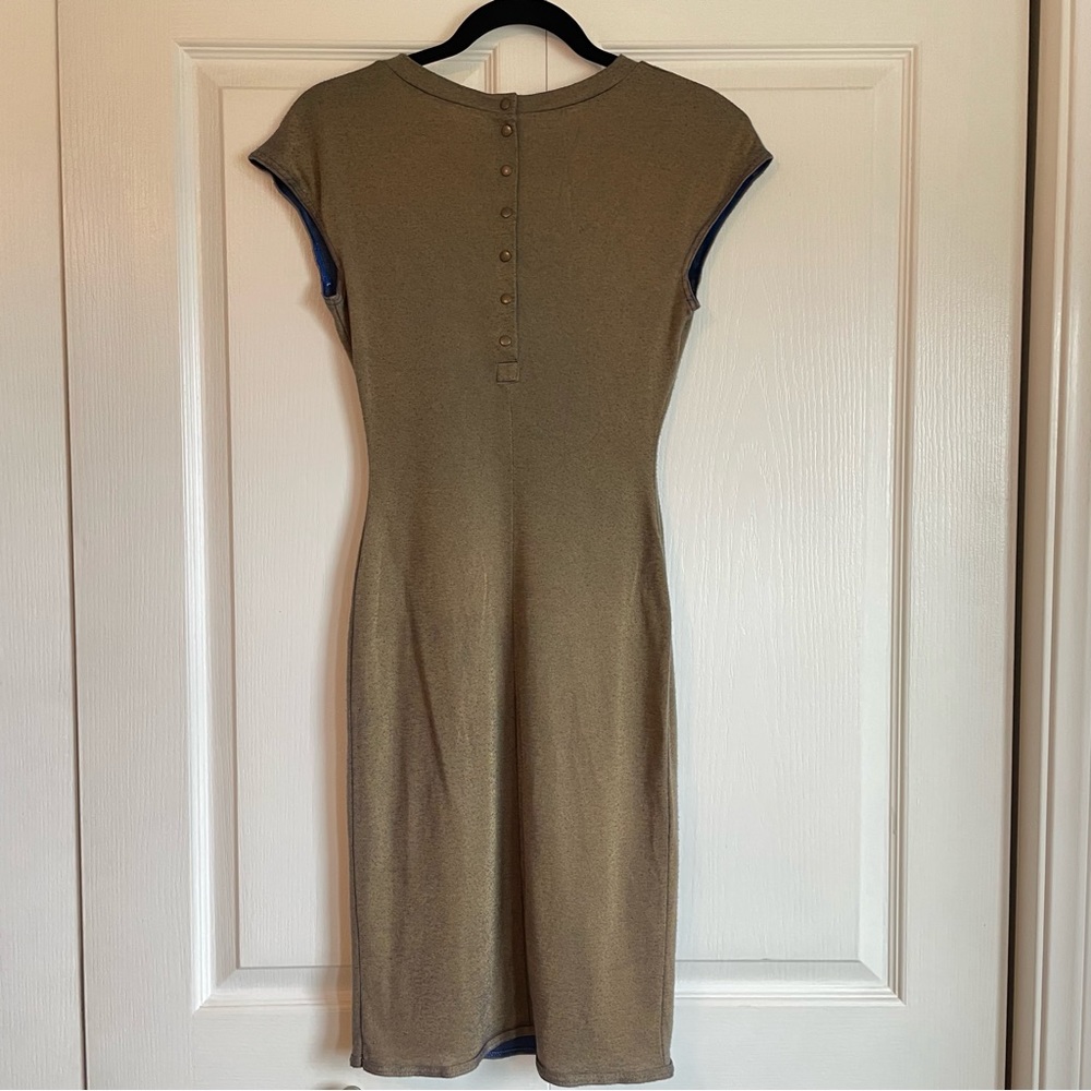 RARE Vintage Alaia Paris Cap Sleeve Sculpted Bodycon Shift Dress - Gold/Blue - Picture 3 of 9